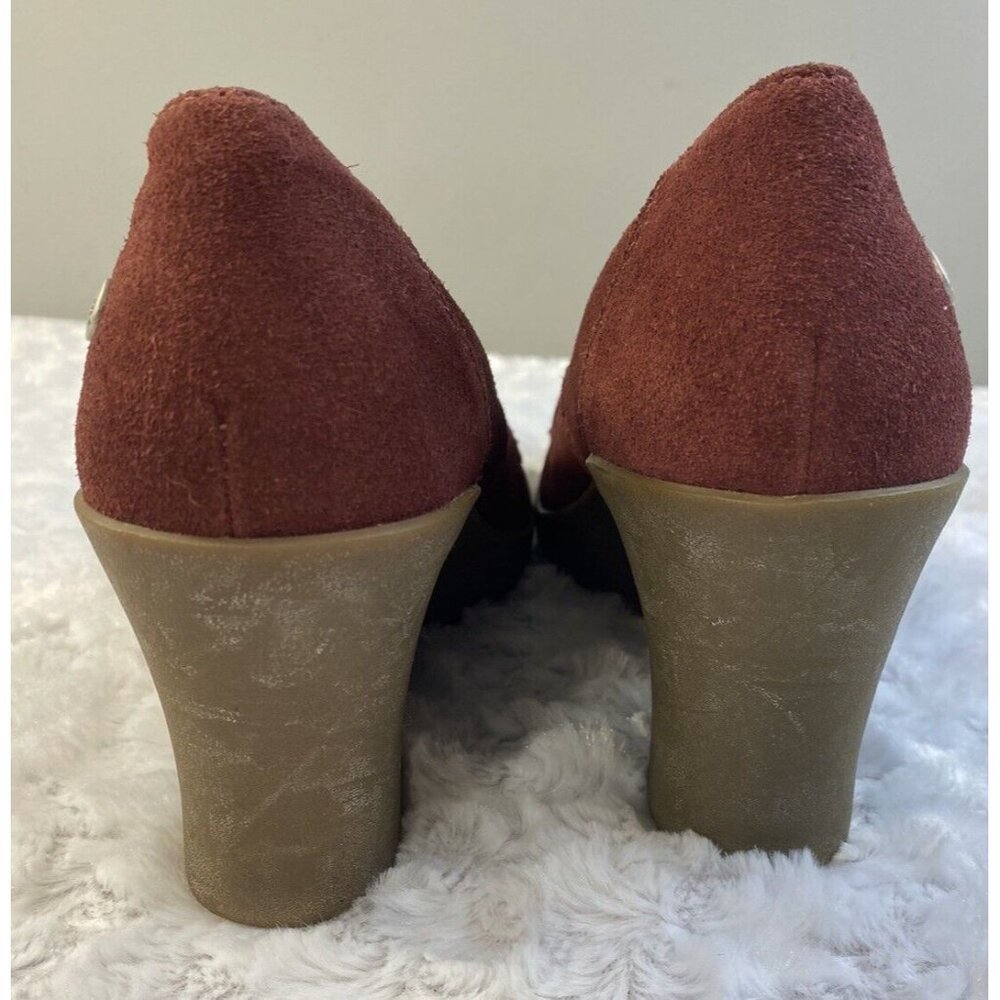 UGG Australia size 10 Leather Suede Slip On loafer wedge Heel Burgundy Fur Lined - Picture 3 of 8